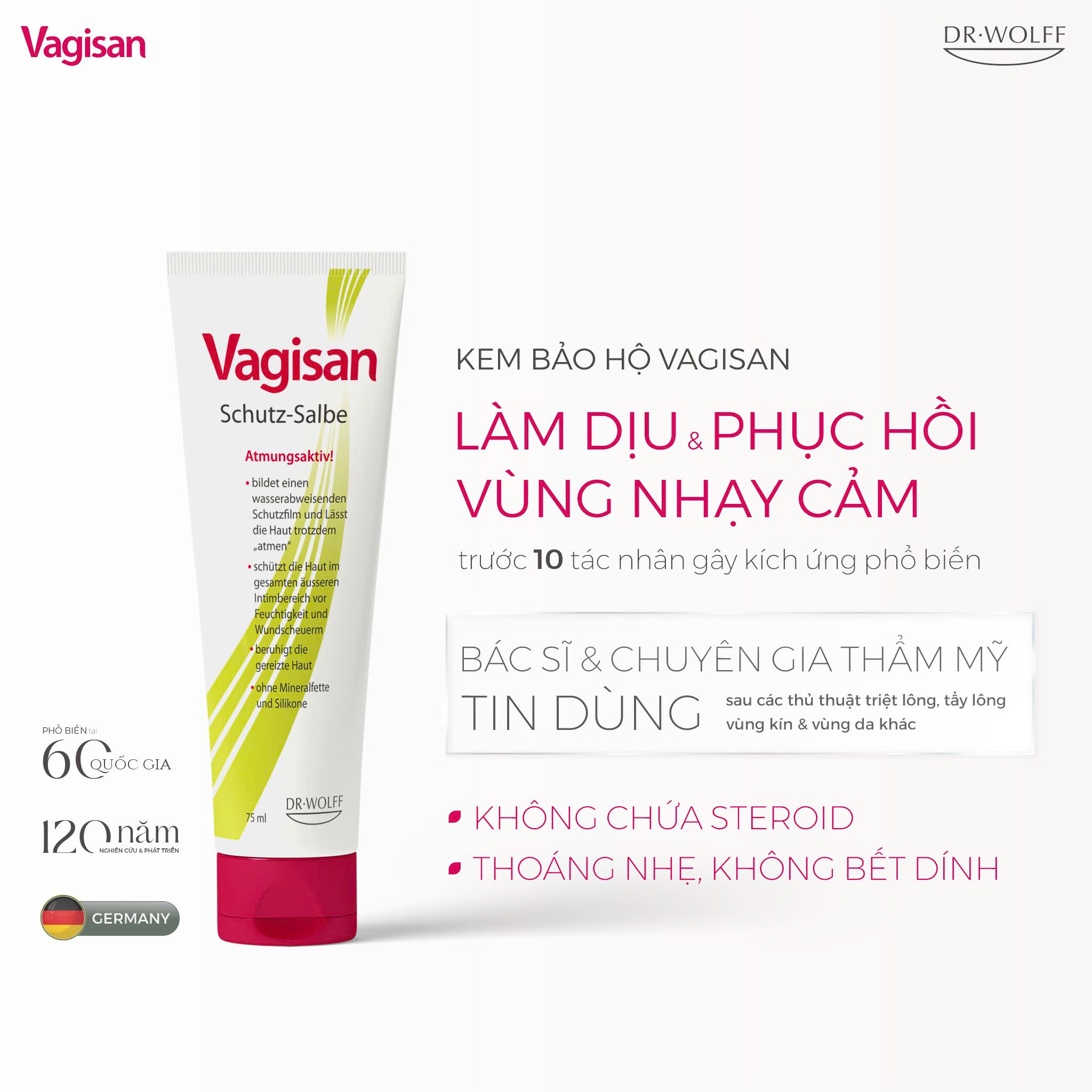 Kem bảo hộ phụ nữ Vagisan Schutz-Salbe hỗ trợ làm dịu, hỗ trợ phục hồi, giảm kích ứng vùng nhạy cảm